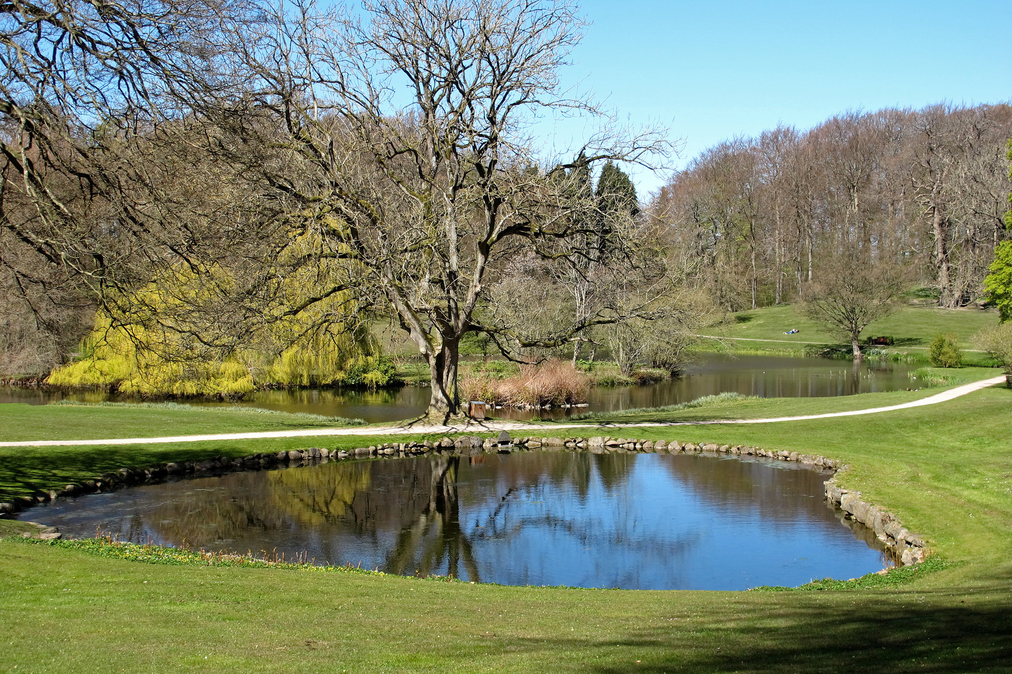 Parken ved Liselund i april solen
